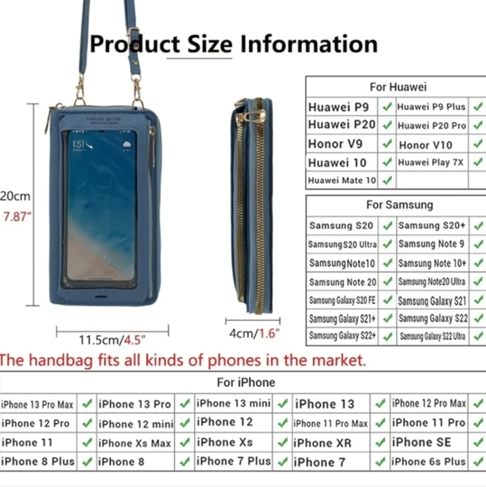 Small Crossbody Bag Touch Screen Phone Case, Cellphone Purse Wallet PU‎ Leather